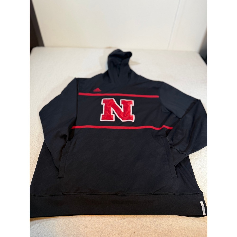 Adidas Nebraska Cornhuskers Climalite Hoodie Mens XL Black Red Pullover N Logo